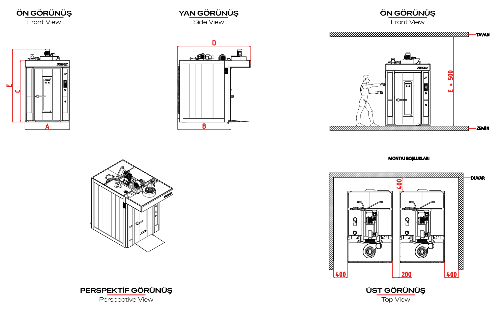 FD 100E — Technical drawing and installation dimensions